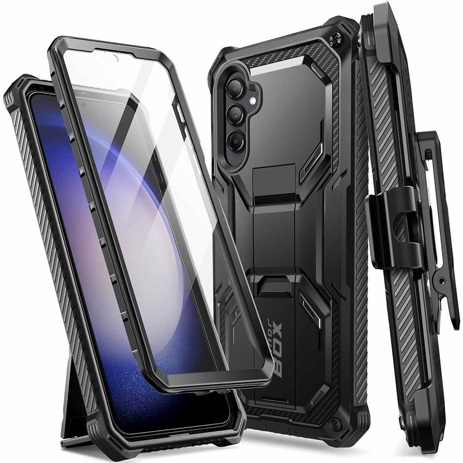 Etui pancerne z osłoną na ekran, z wbudowaną podstawką i kaburą z klipsem Supcase i-Blason Armorbox do Galaxy S23 FE 5G